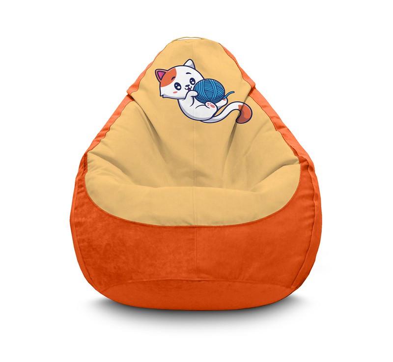 Кресло мешок iPuff Cute cat With Yarn Флок XL 80x110 см Оранжевый