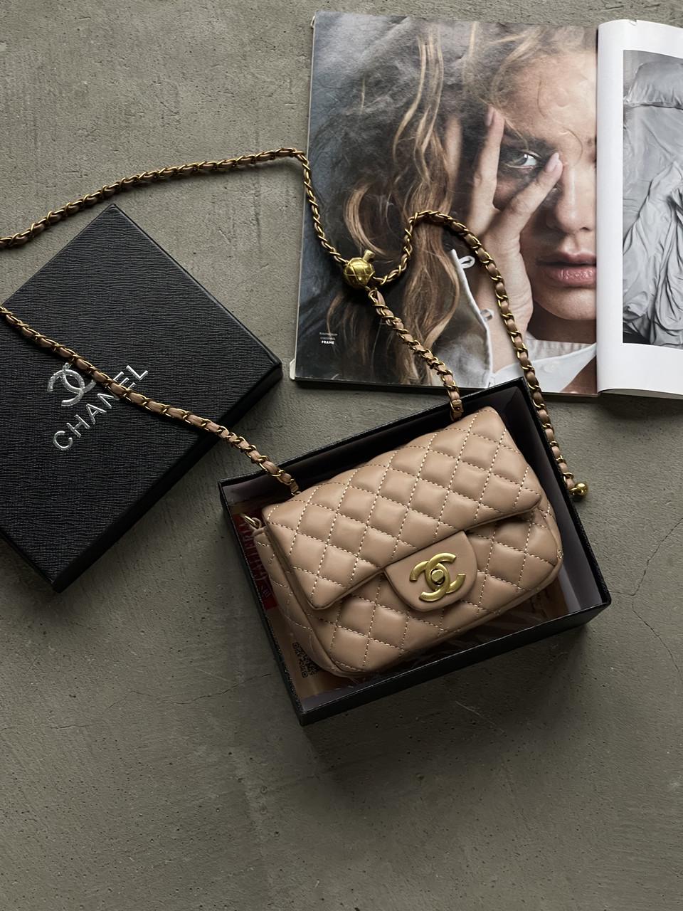 Сумка женская клатч через плечо Chanel Classic мини Бежевый (2816536382)