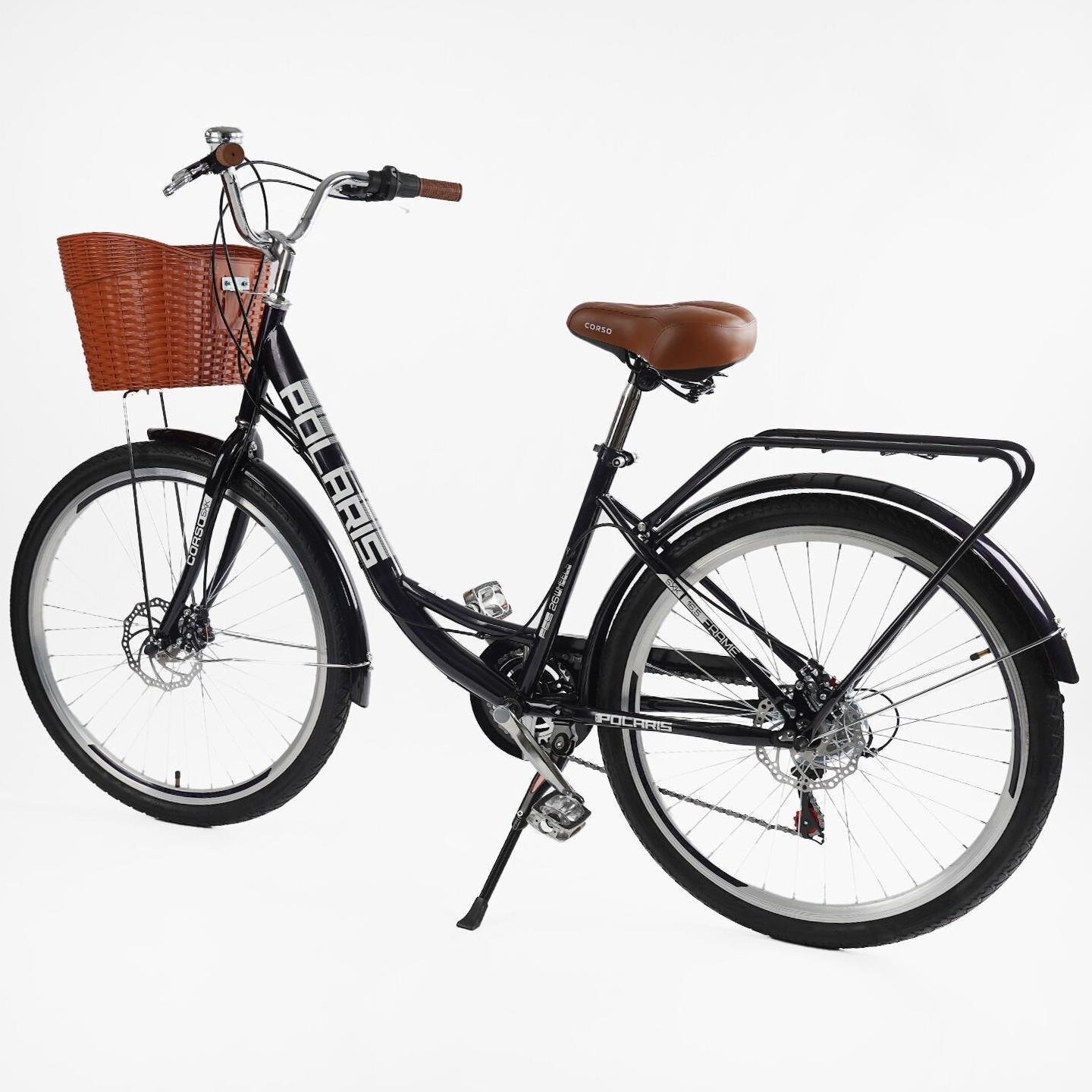 Велосипед міський Corso Polaris з кошиком та багажником рама 16,5"/26" Фіолетовий - фото 3