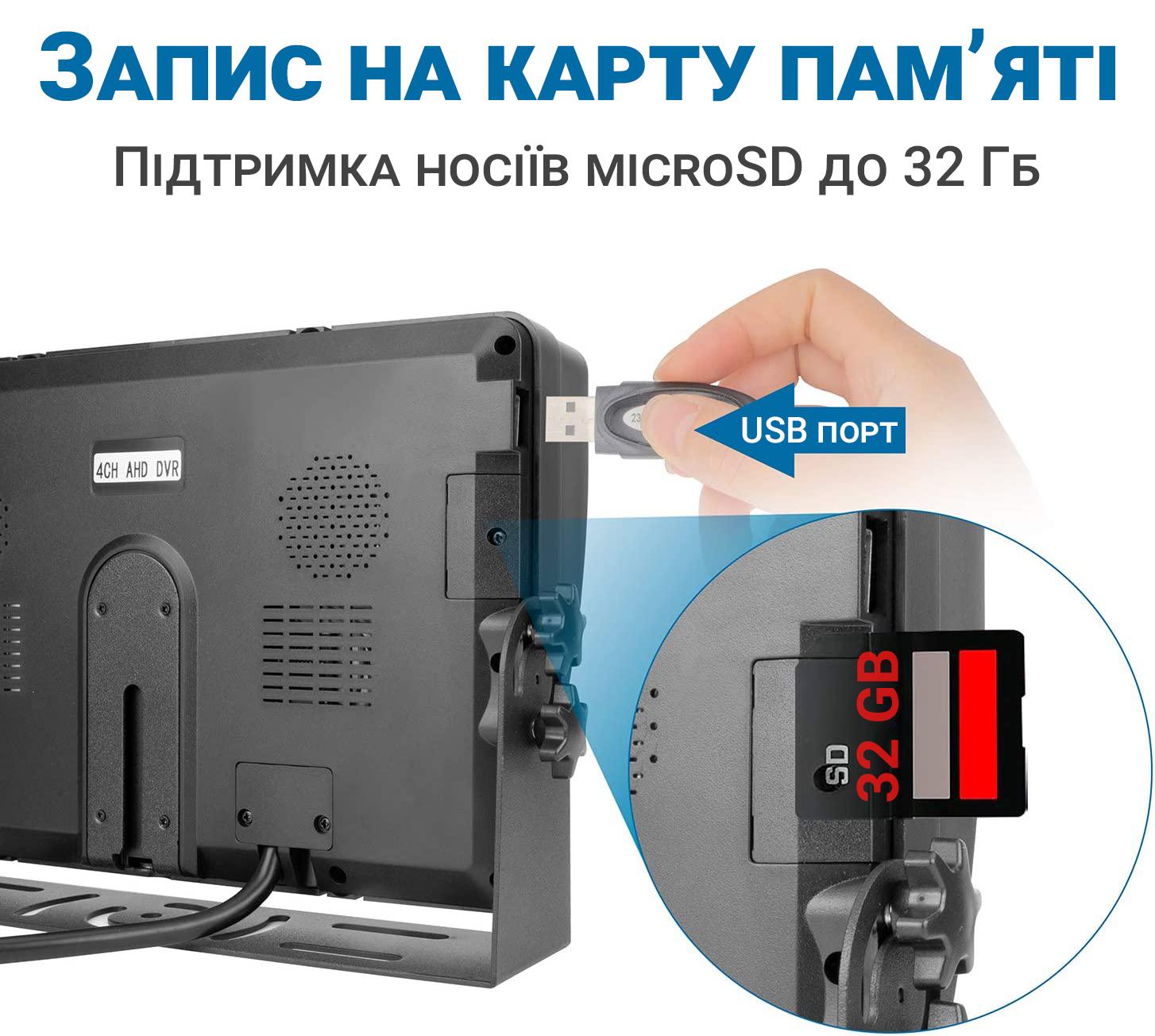 Система для вантажних автомобілів паркувальна Podofo A2805 з 2-ма камерами заднього виду та 9" монітором - фото 7