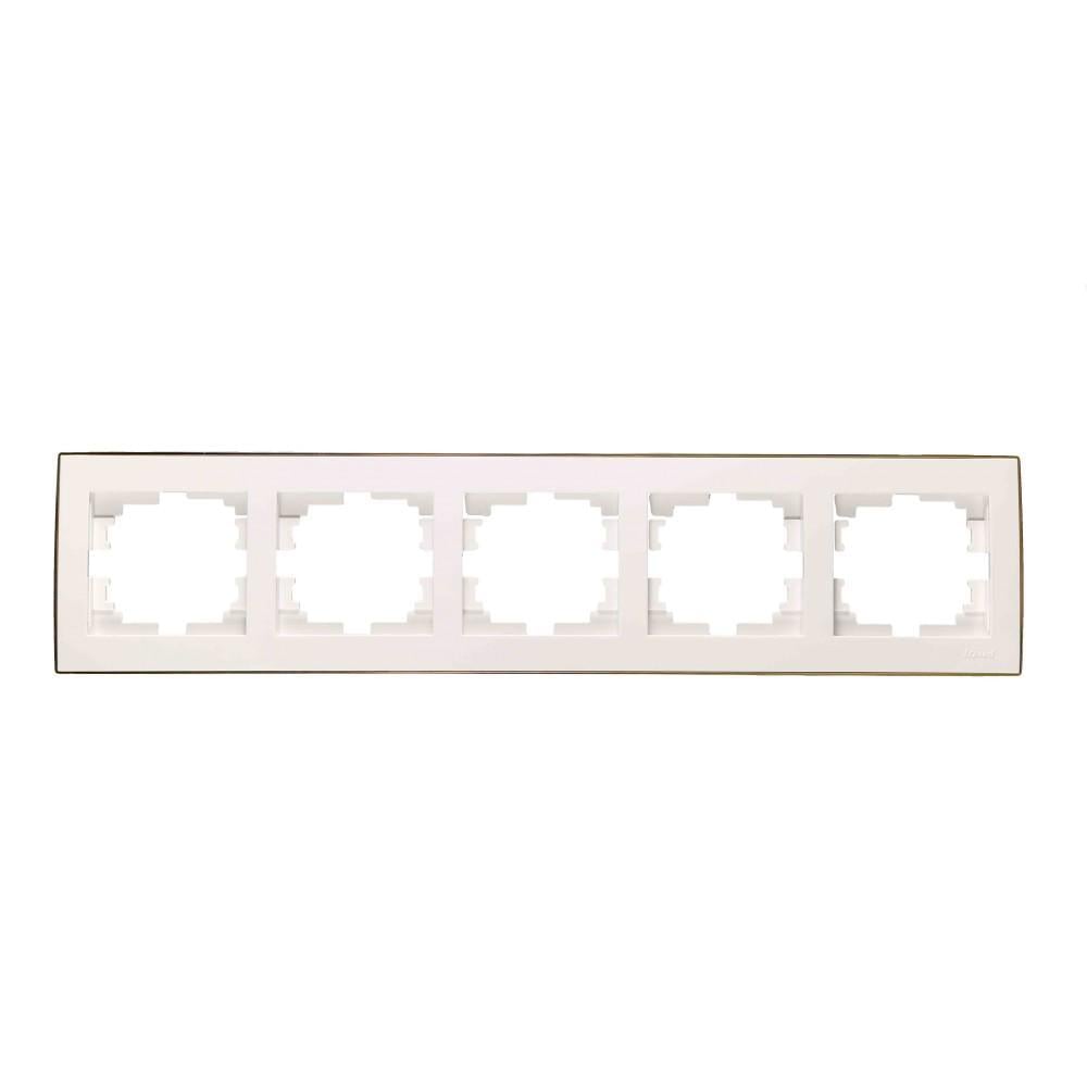 Рамка 5-местная горизонтальная Lezard Rain с боковой вставкой Белый/Хром