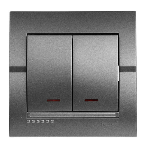 Выключатель двойной с подсветкой Lezard DERIY Серый/Металик (25979554)