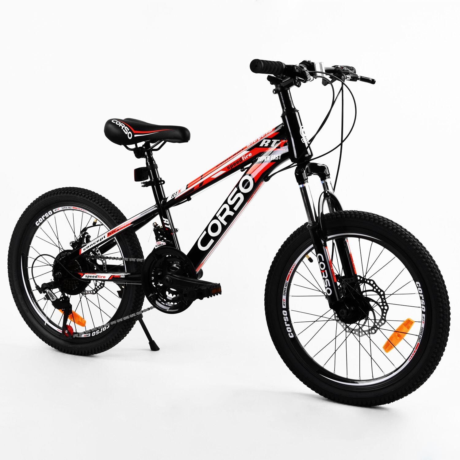 Детский спортивный велосипед 20" Corso Super Fast дисковые тормоза Black/Red (104613)