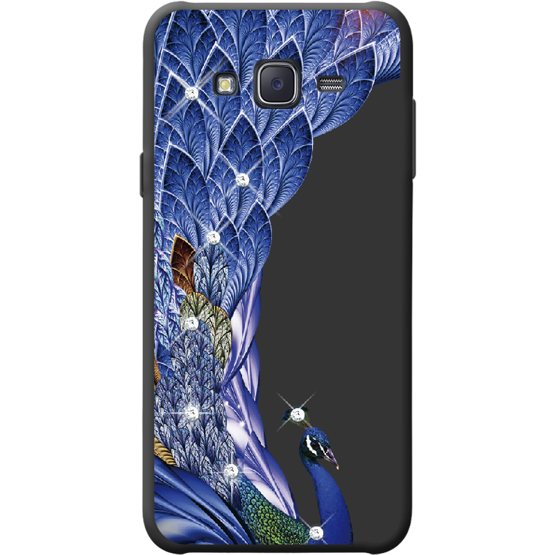 Чехол BoxFace Samsung J500H Galaxy J5 Павлин со стразами Черный силикон (25242-rs7-41568)