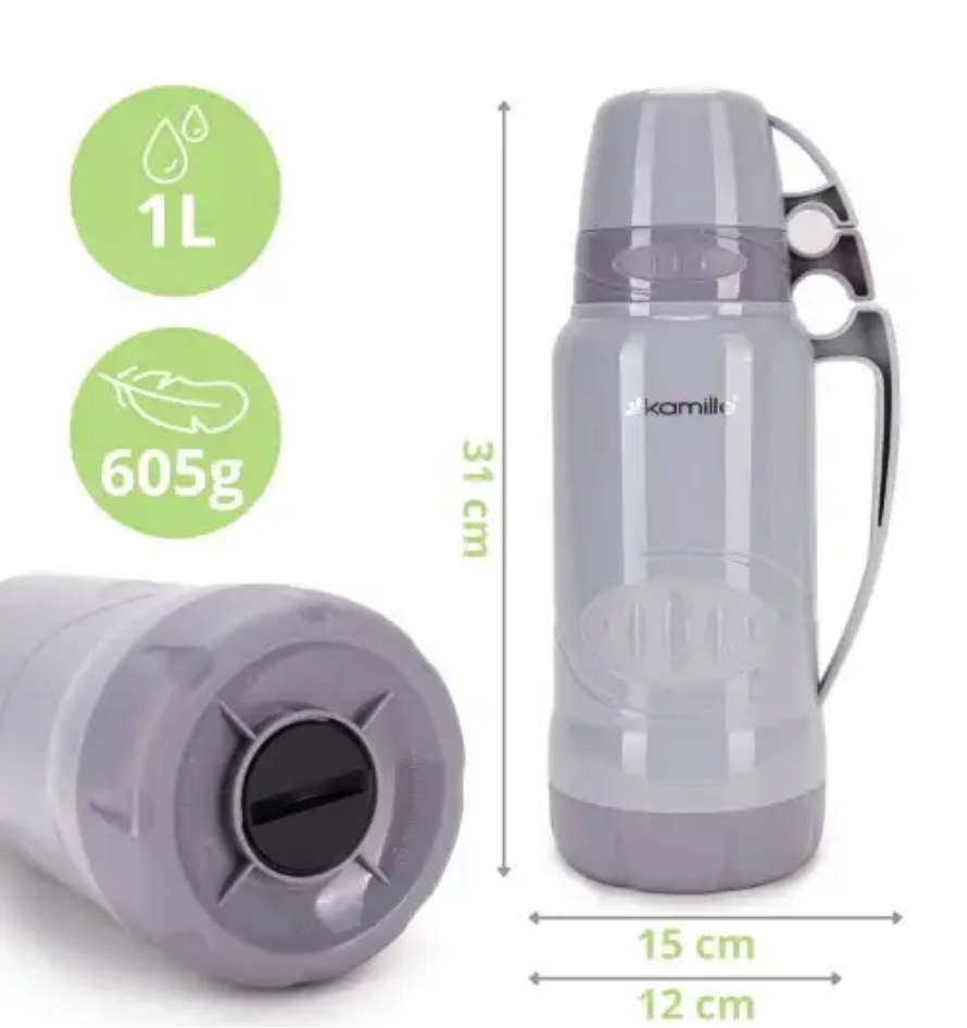 Термос Kamille Vizo со стеклянной колбой 1000 мл Серый (2031) - фото 6