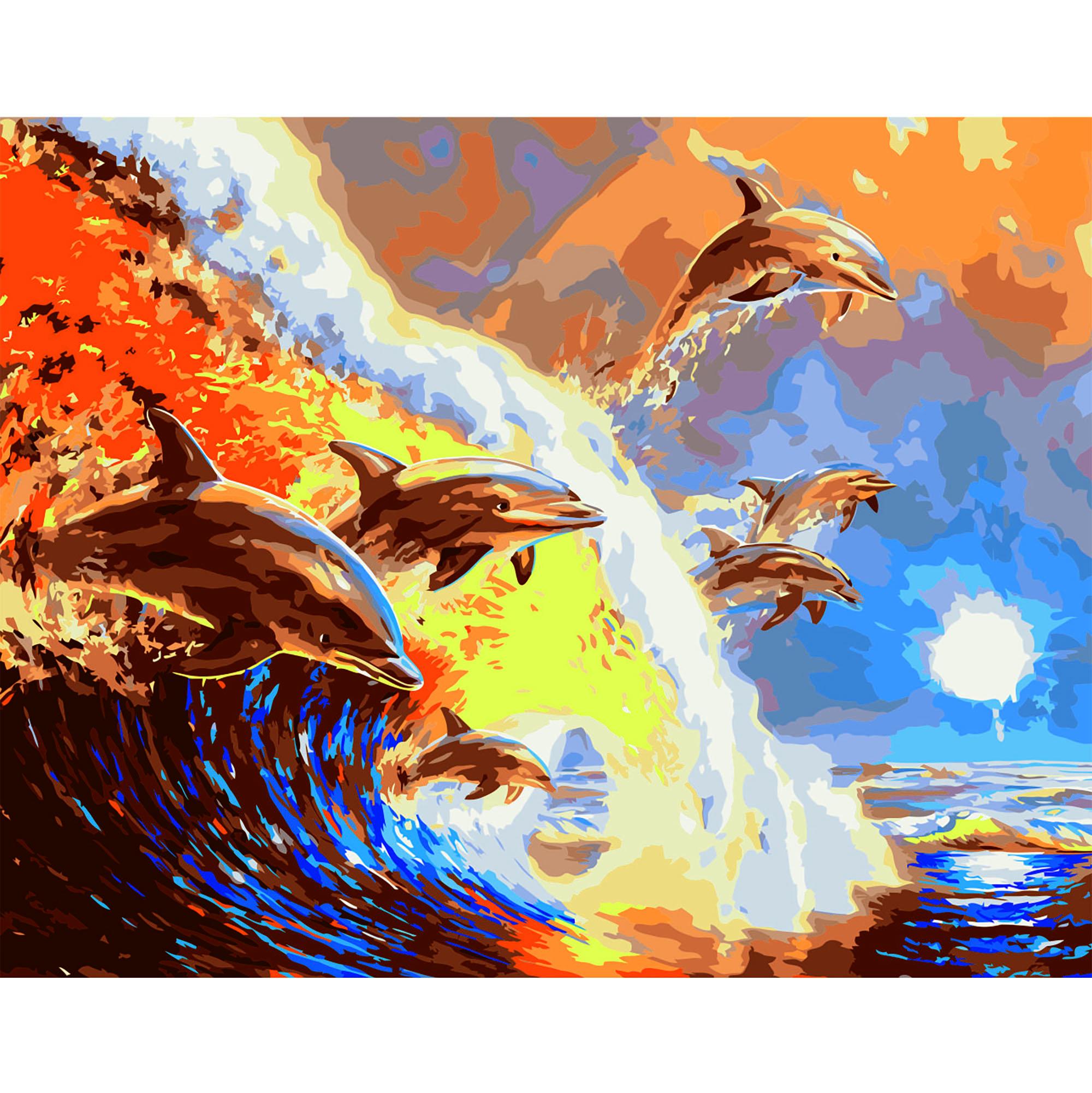 Картина по номерам Strateg Стая дельфинов 40x50 см (VA-2624)