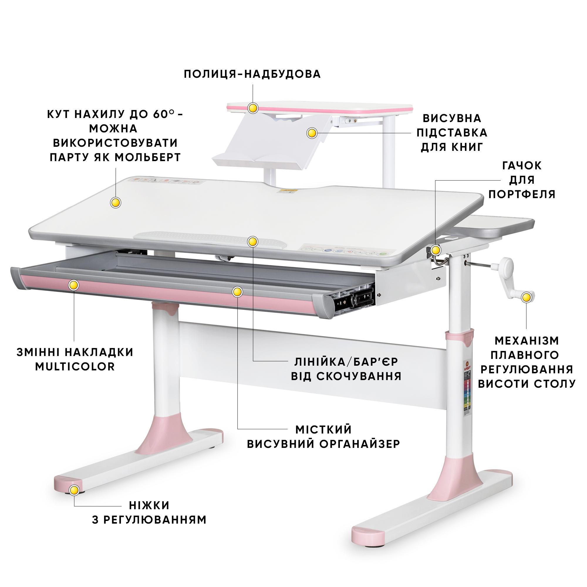 Парта-трансформер школьная Mealux Edmonton Multicolor детская с полкой S50 Розовый (8720703) - фото 2
