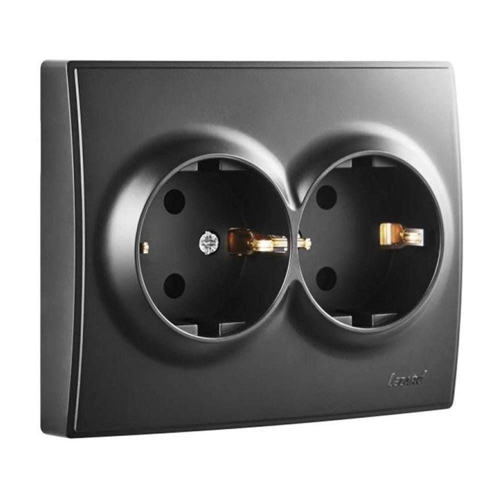 Розетка Lezard Lesya 2-я с заземлением Антрацитовый