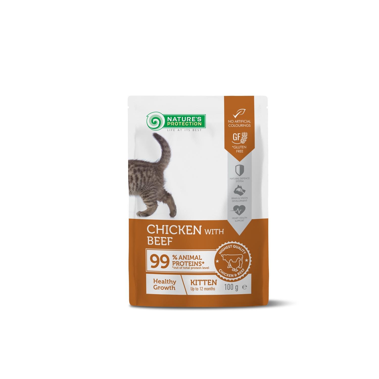 Корм вологий Nature's Protection Healthy Growth/Chicken with Beef з куркою та яловичиною для кошенят 100 г (NPUPF63656)