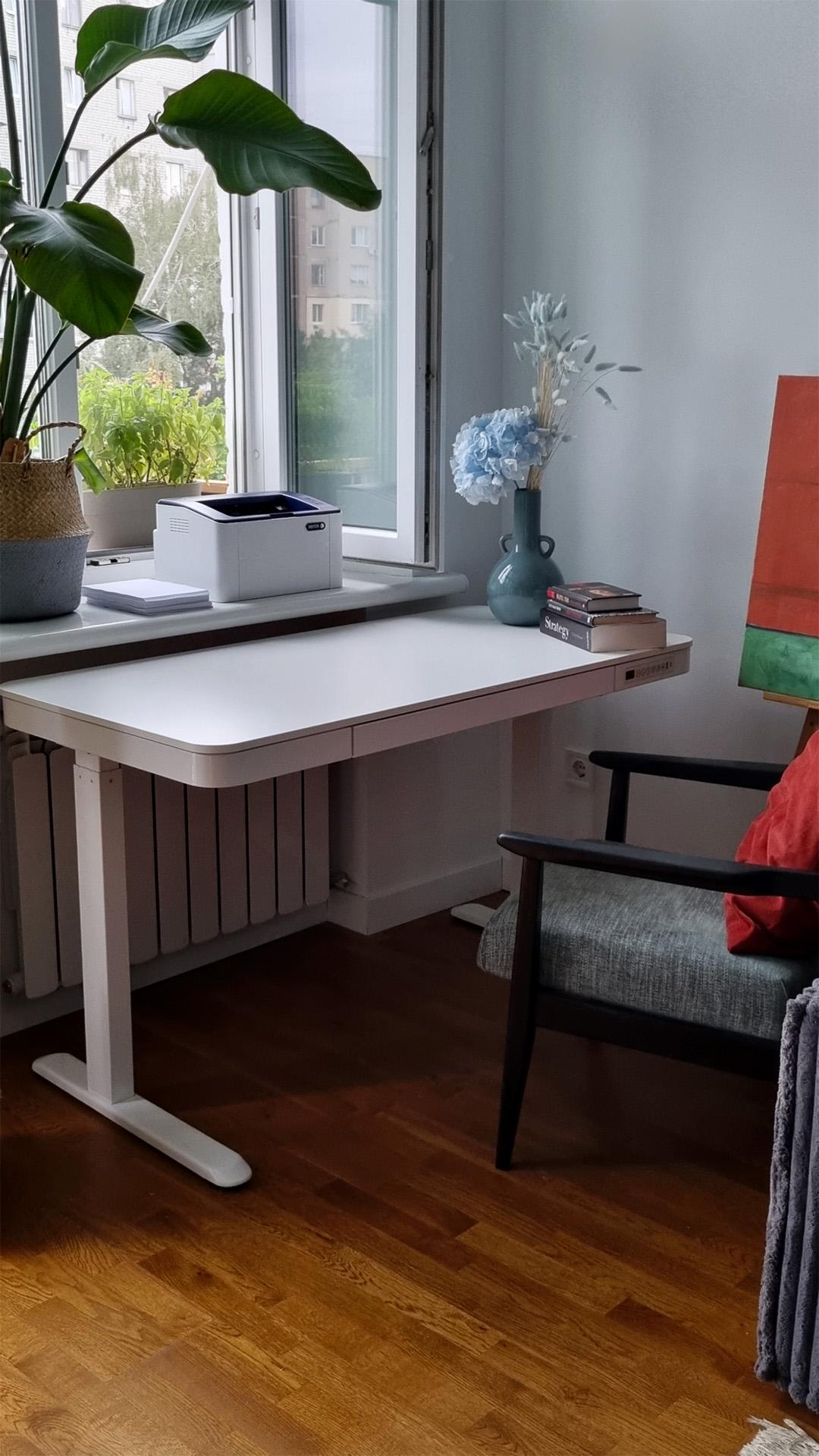 Стіл з регулюванням висоти TEHNOTABLE ALL IN ONE з ДСП стільницею та шухлядою Білий (001-09-02) - фото 7