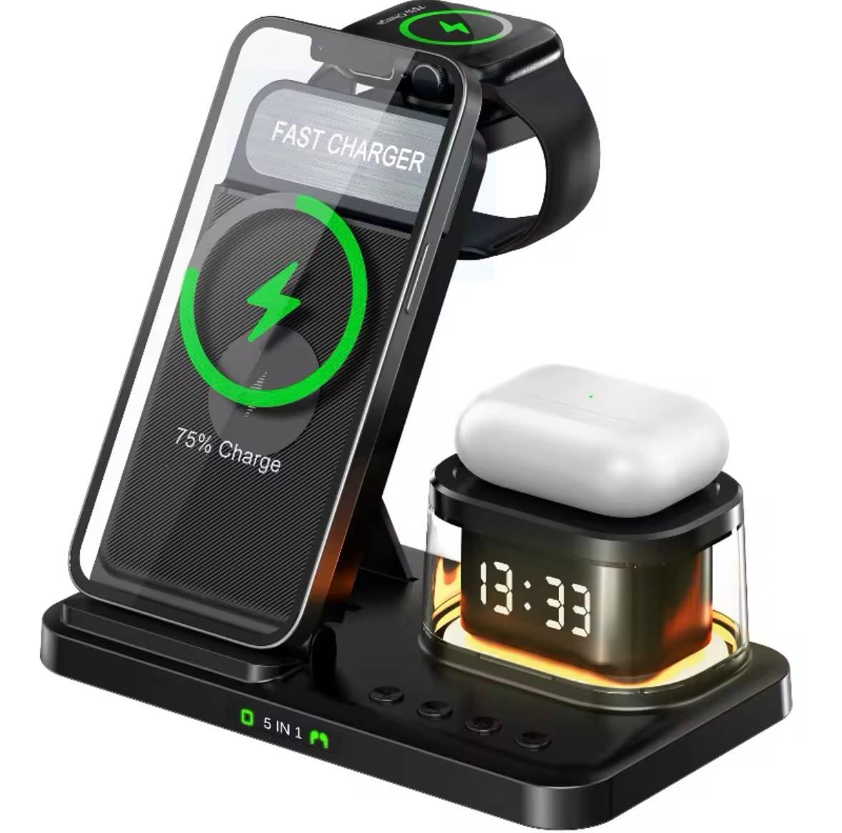 Зарядка ночник беспроводная для Iphone watch airpods Черный Зарядка ночник беспроводная для Iphone watch airpods Черный