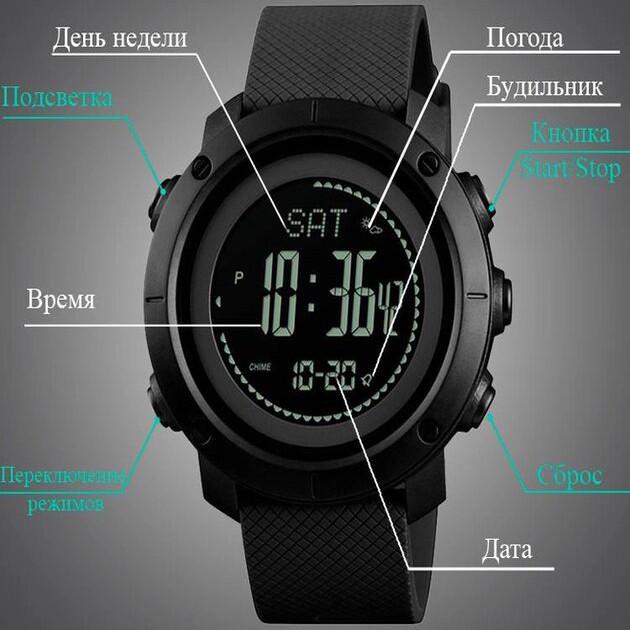 Годинник Skmei чоловічий наручний 1427BK watch ABS Black (12376) - фото 6