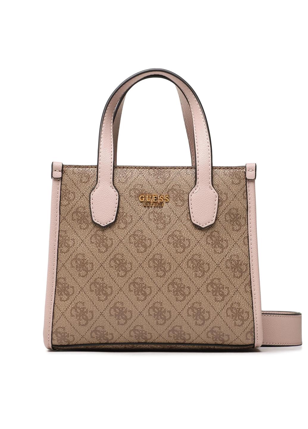 Сумка тоут жіноча з еко шкіри GUESS SILVANA 2 CMPRTMNT MINI TOTE HWSN8665770-LLR Світло-коричневий