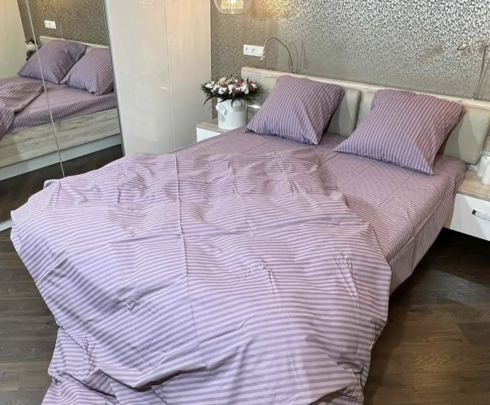 Комплект постільної білизни Gold У смужку євро Фіолетовий (AB32) - фото 1 Комплект постільної білизни Gold У смужку євро Фіолетовий (AB32) - фото 1