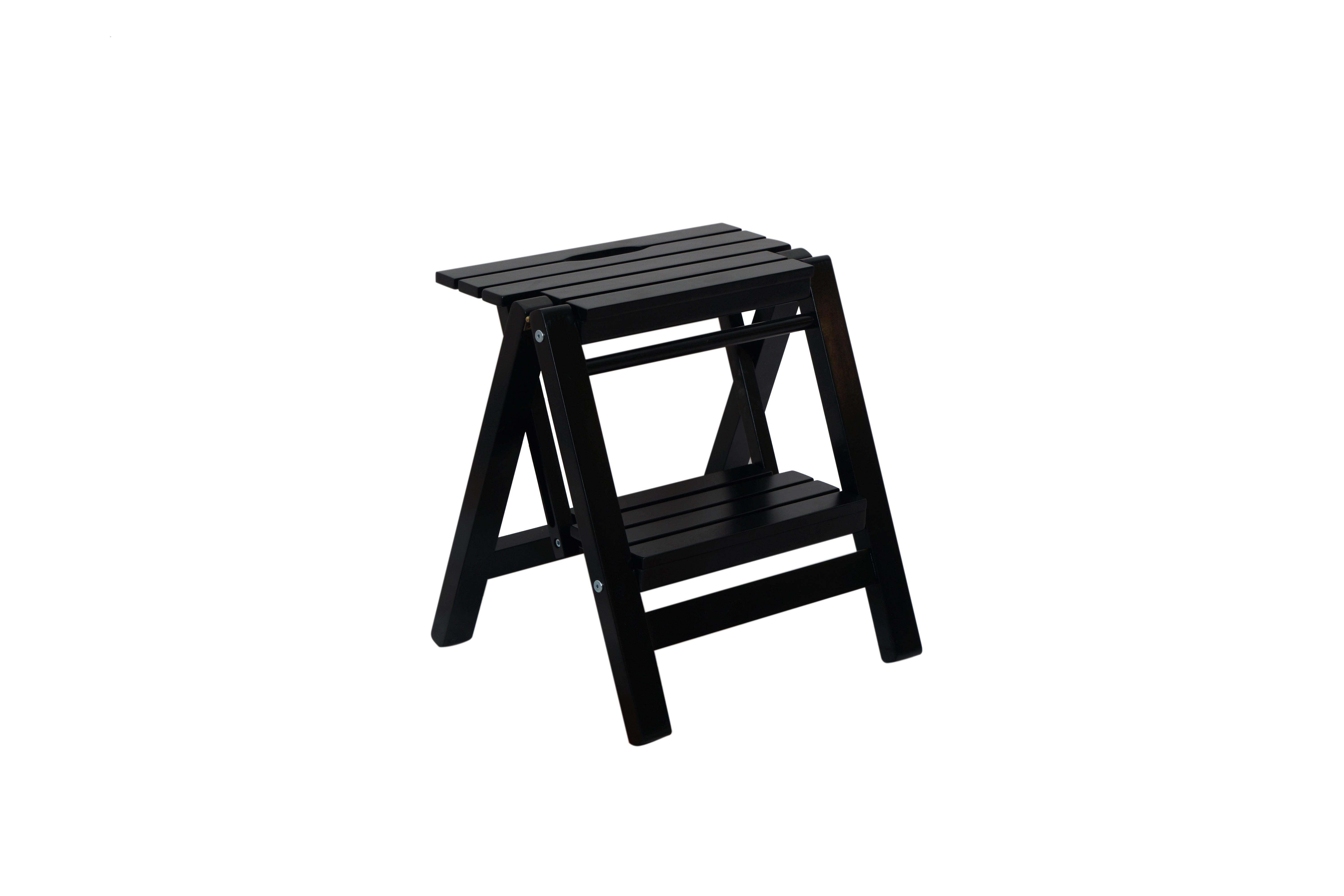 Табурет-лестница Евродом 2в1 из натурального дерева Черный матовый