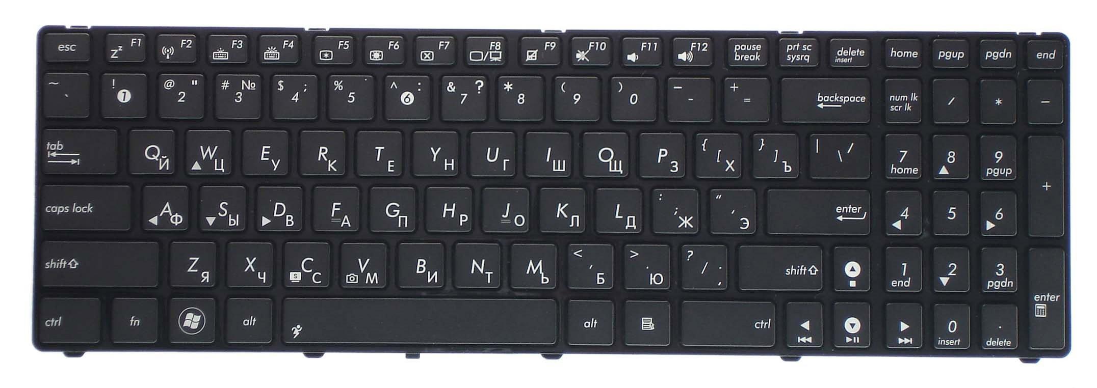 Клавиатура для ноутбука Asus K50 K60 K70 с подсветкой Light Black Frame Black