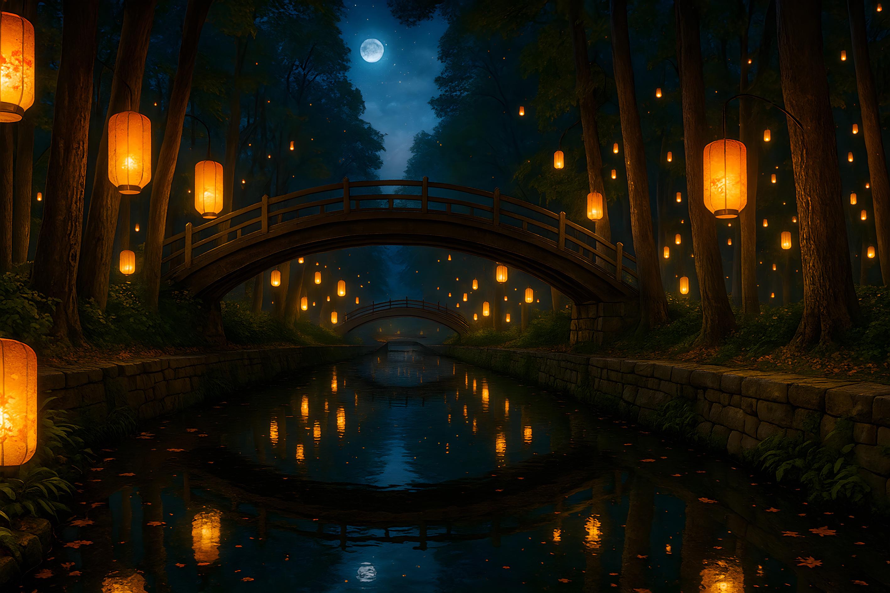 Фотообои флизелиновые Upstream Ночной канал с арочными мостами и фонариками 180х120 см (S5KID-084/2)