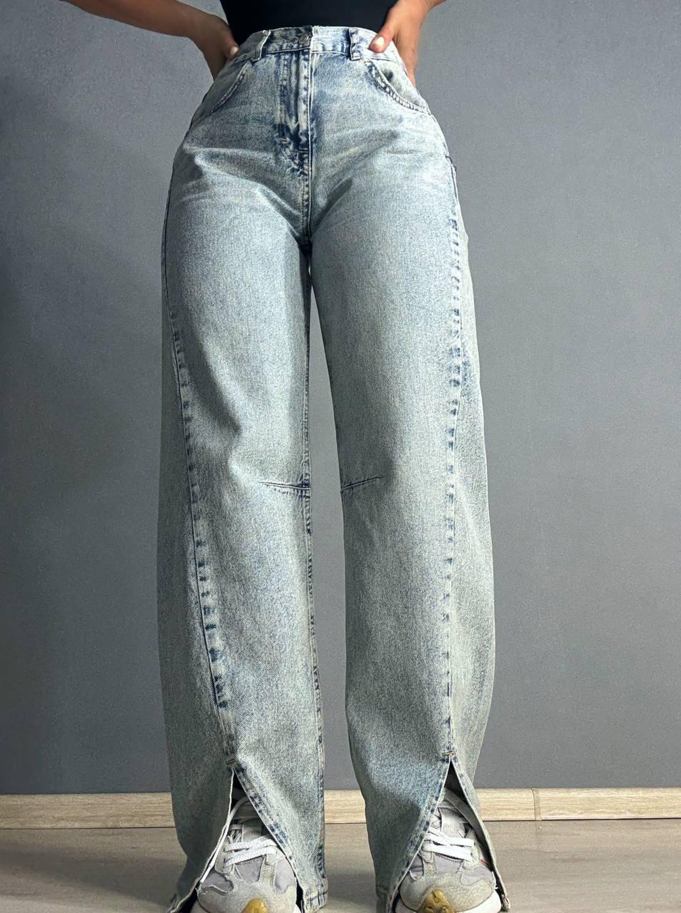 Джинси жіночі ITS Basic 3055 LOOSE FIT косий шов розріз знизу прямі р. 36 Сіро-зелений (1408) - фото 4