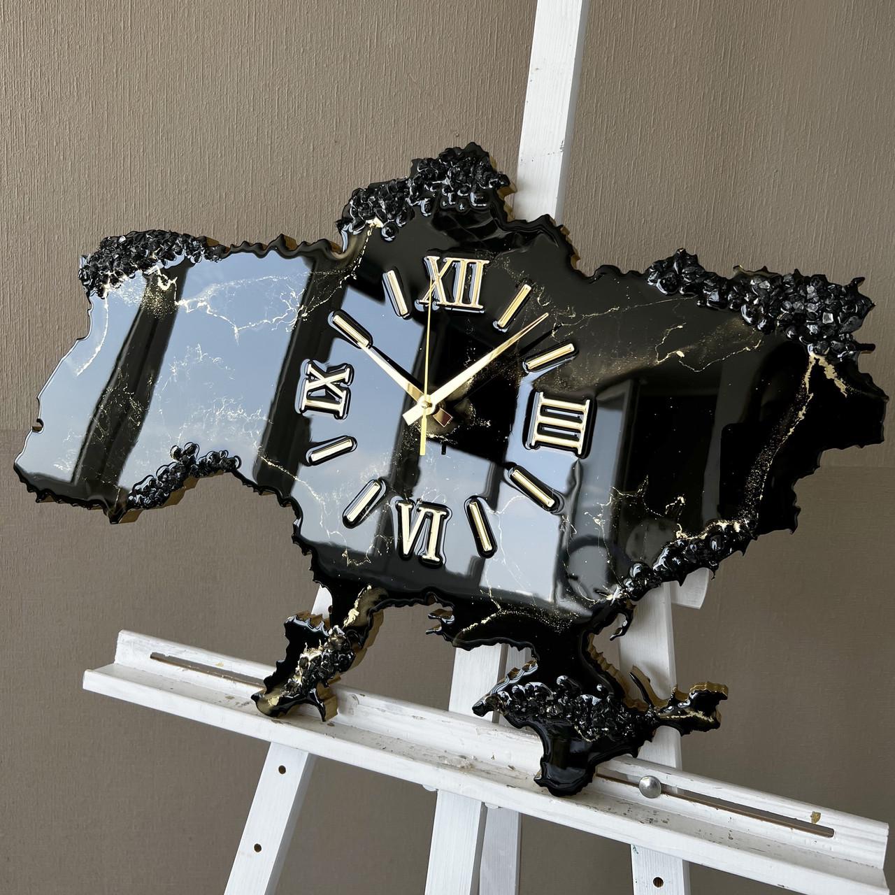 Часы настенные из эпоксидной смолы Карта Украины 60x40 см