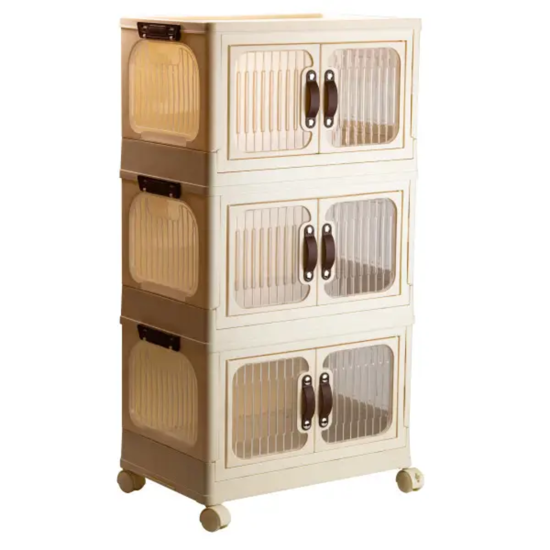 Шафа-органайзер пластикова складана на коліщатах 47х29х87 см Бежевий