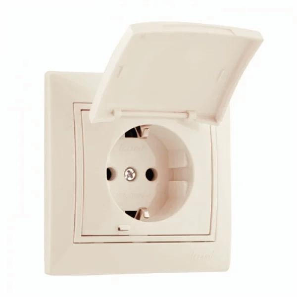 Розетка одинарная с крышкой и вставкой Lezard Mira Кремовый (00000000576)