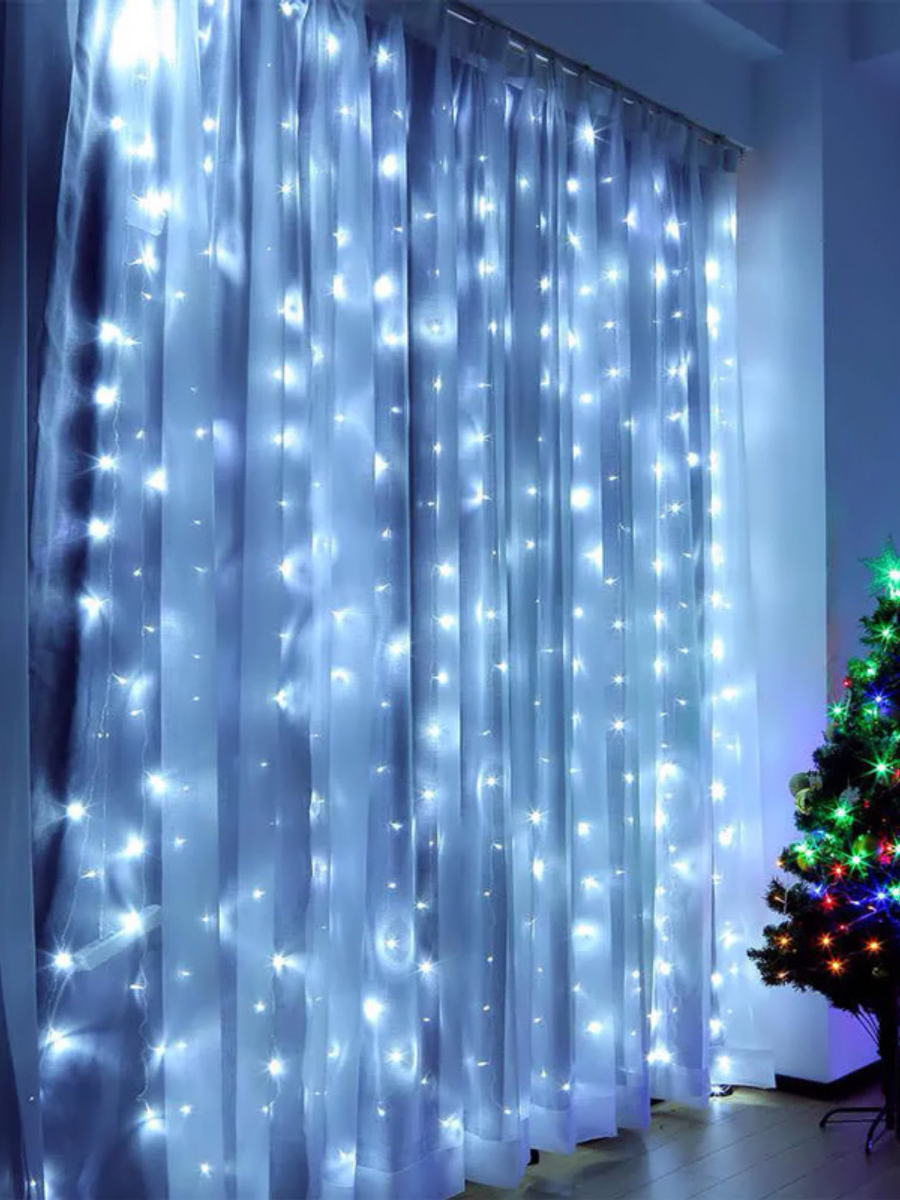 Штора-гірлянда на вікно новорічна світлодіодна Білий холодний (30307092)