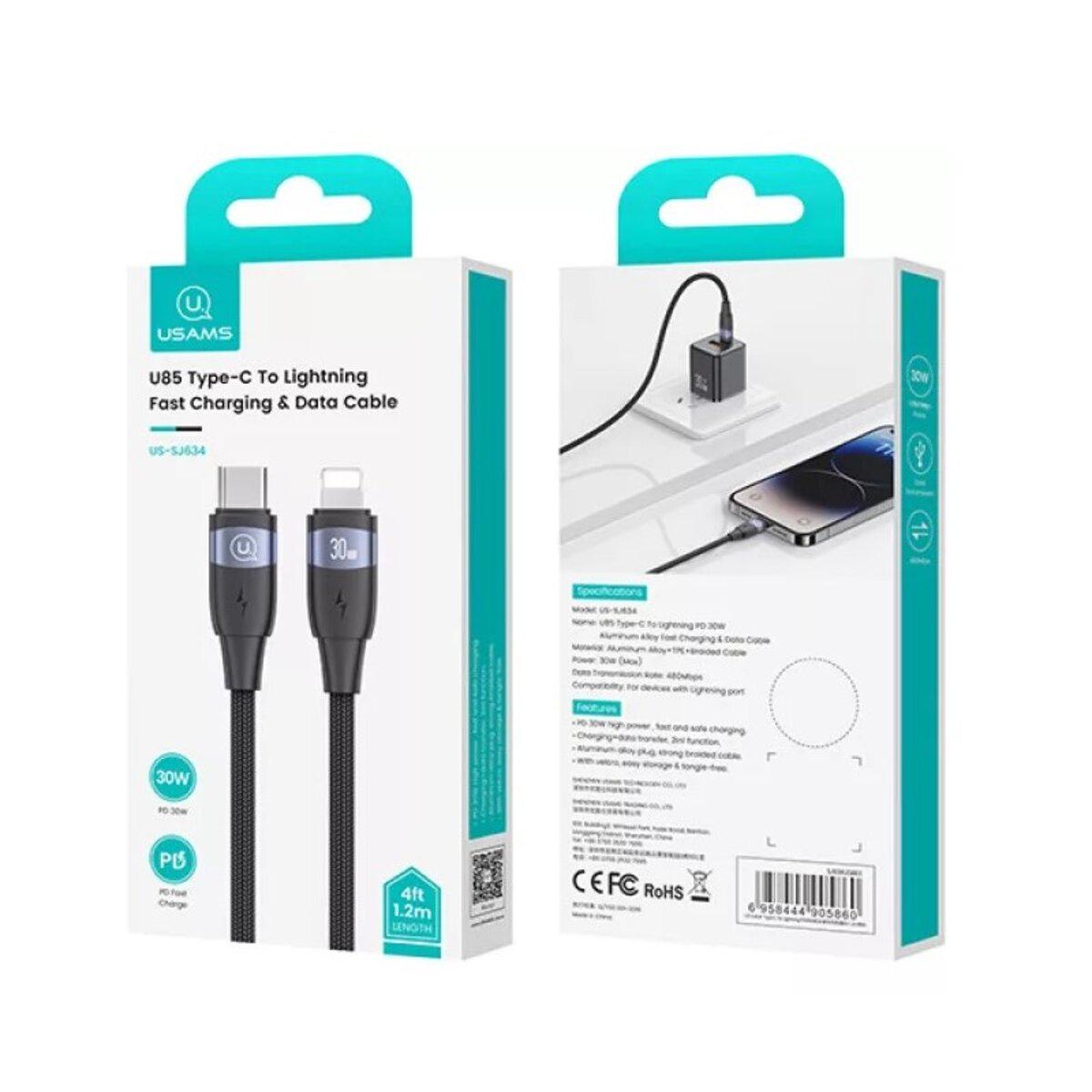 Кабель Usams US-SJ634 U85 Type-C to Lightning PD 30W Aluminum Alloy Fast Charging Data Cable 120 см Black (20799856) - фото 6