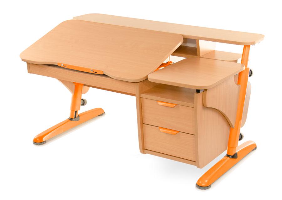 Парта дитяча Pondi Ергономік з тумбою Бук/Помаранчевий