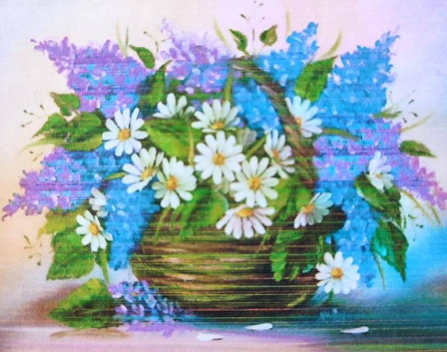 Алмазная мозаика Корзина с ромашками 40х50 см с рамкой (TY0001)