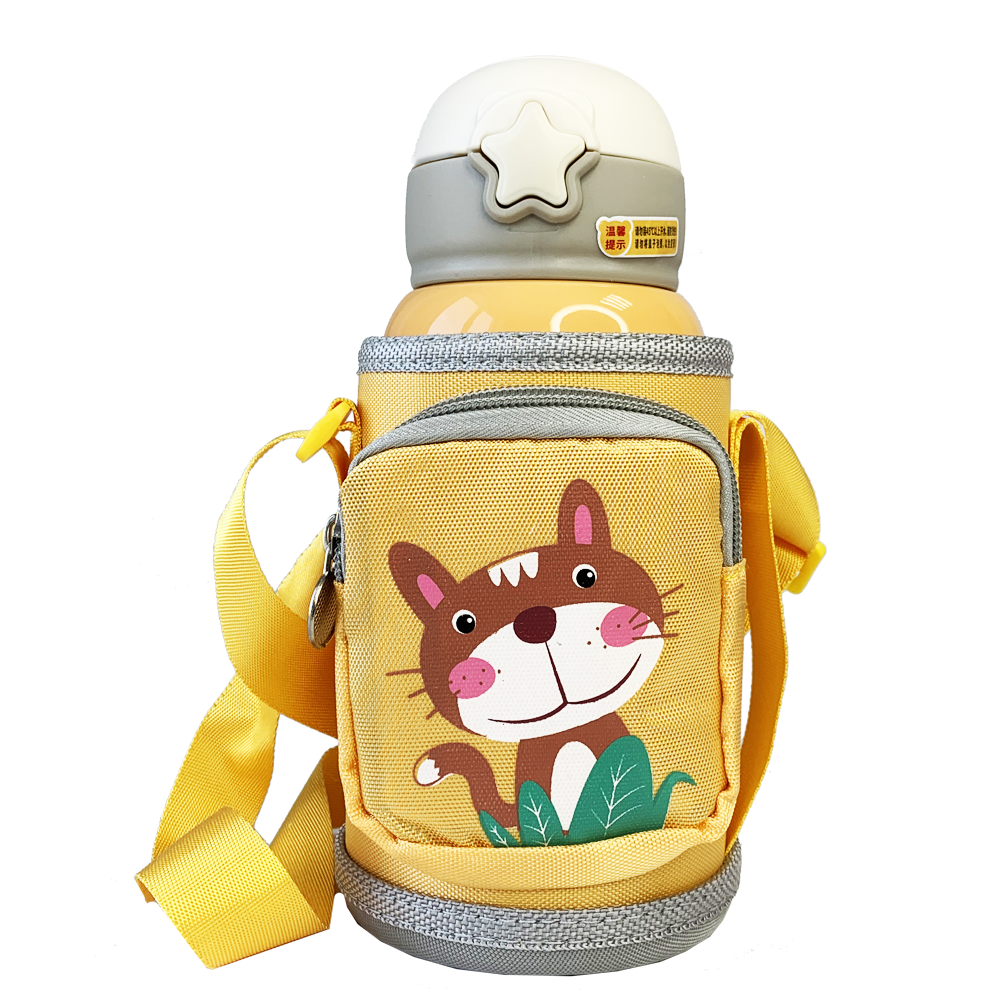 Детский термос-поилка в сумке с чашкой 600 мл Оранжевый (15348650)