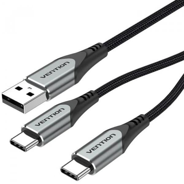 Кабель для передачи данных Vention 2-in-1 USB-A-2хUSB-C Y-Splitter 1 м Черный (604975)