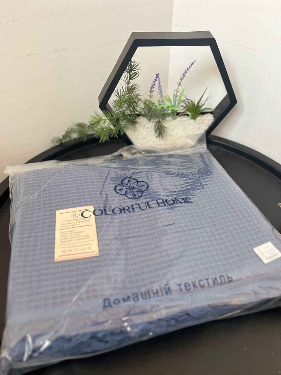 Покривало літнє вафельне бавовняне 200х230 см Синій (П4К-rai-pike-001-01)