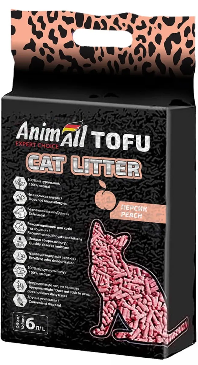 Наповнювач для лотків соєвий AnimAll Tofu Peach з ароматом персика 6 л 2,6 кг