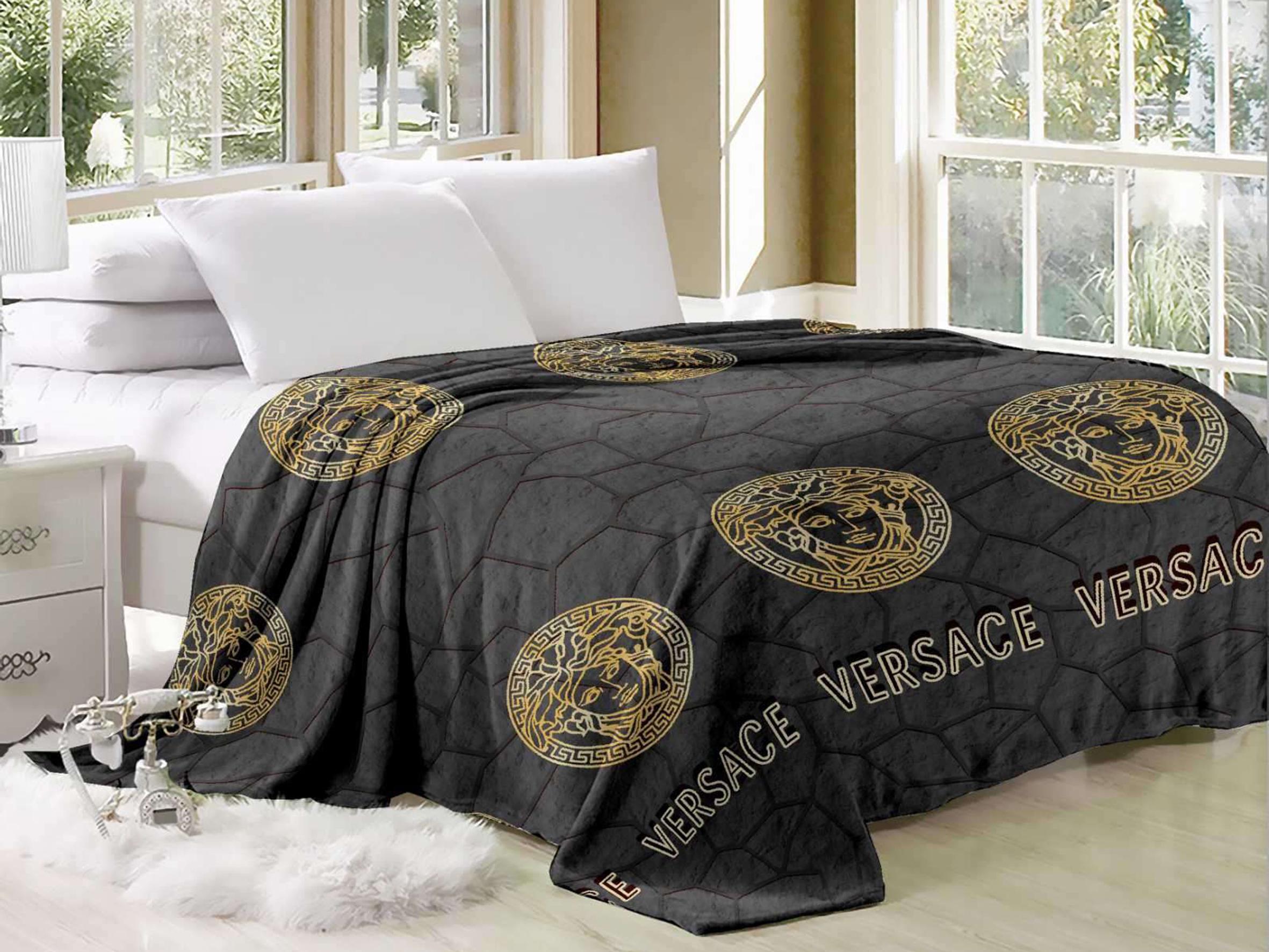 Плед из микрофибры Велсофт Версаче 200х220 см Черный/Золотой (15026412)