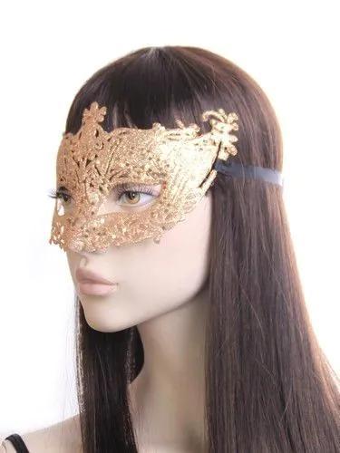 Женская венецианская карнавальная маска для глаз на завязках Золотистый (2789190693) - фото 3