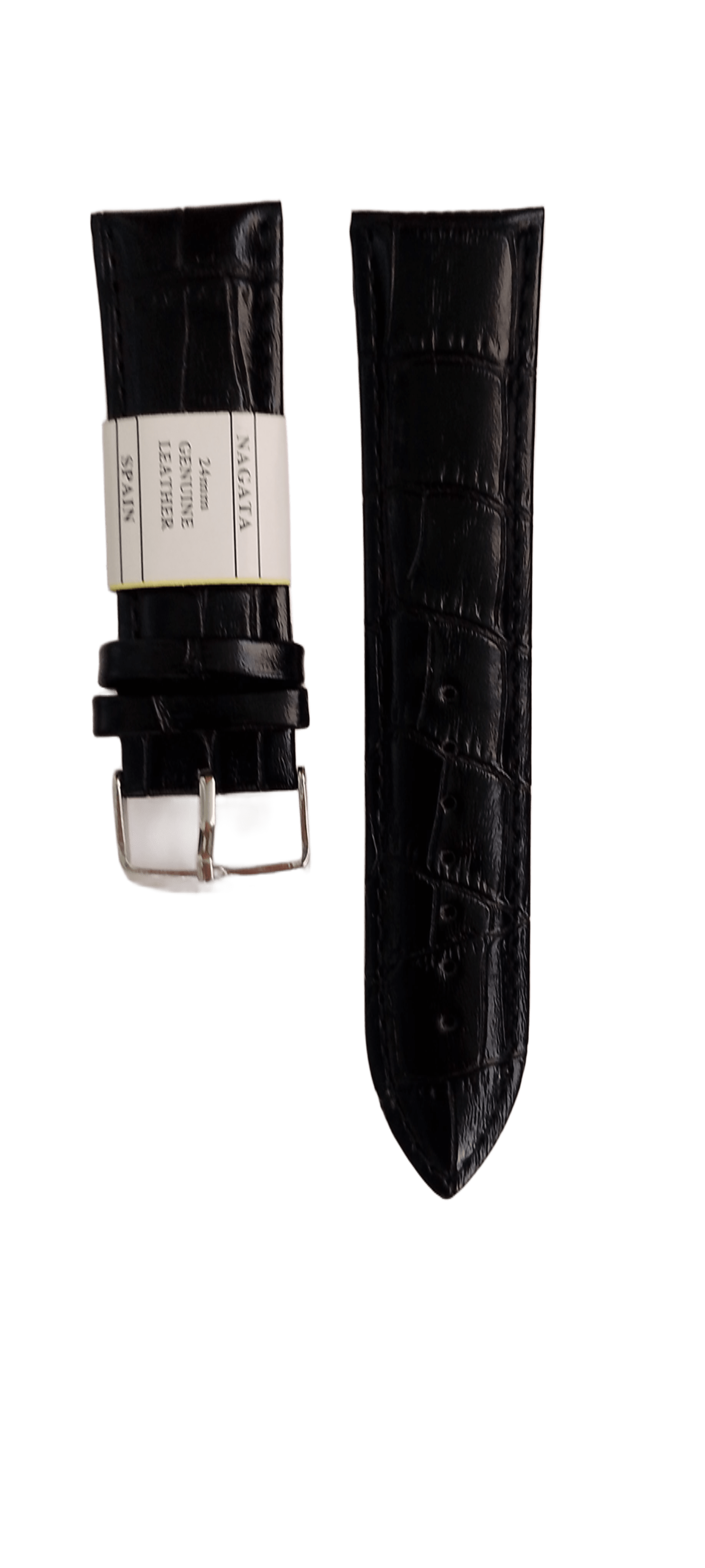 Ремешок для часов кожаный крокодил 24х170 мм Черный (4058)