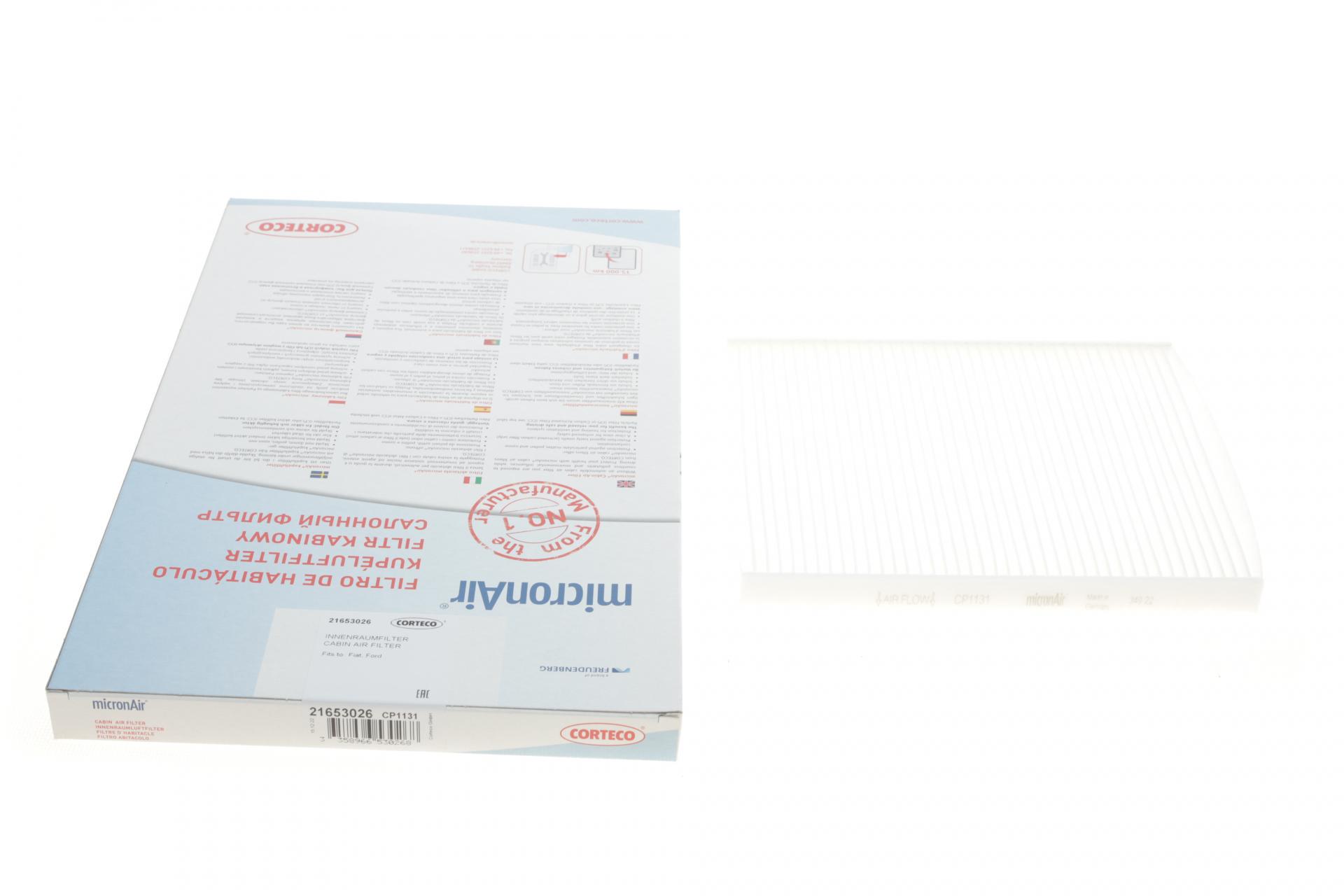 Фильтр салона CORTECO для Fiat Panda 1,1-1,4 JTD 95-/Ford Ka 1,2/1,3 TDCi 08-16 (21653026)