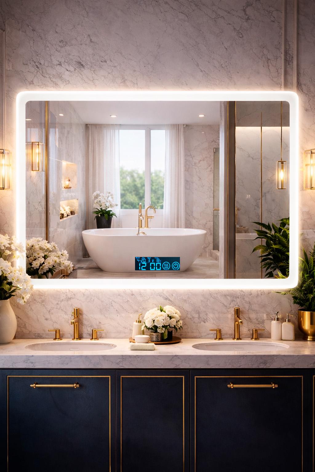 Зеркало для ванной комнаты BRS арт настенное с дисплеем с подсветкой LED и подогревом 70х90 см (577104682)