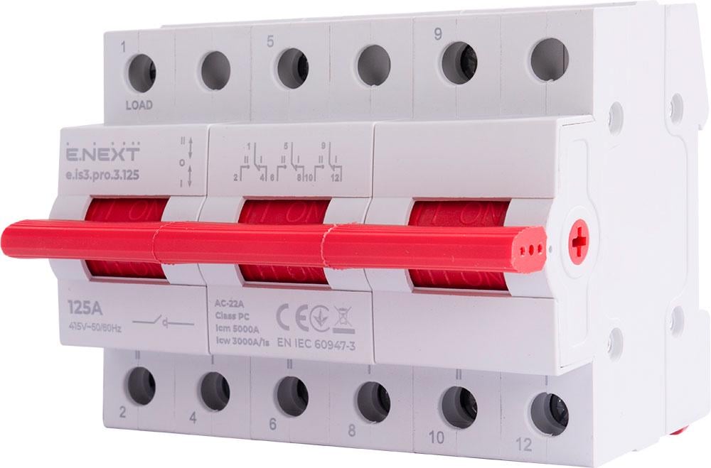 Выключатель-разъединитель E.NEXT e.is3.pro.3.125 1-0-2 3P 125А трехпозиционный (p008031)