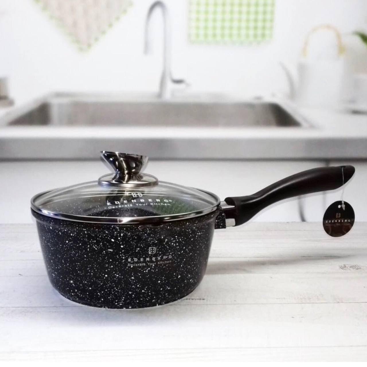 Ківш зі скляною кришкою Edenberg мармурове антипригарне покриття 1,9 л (EB-8047)