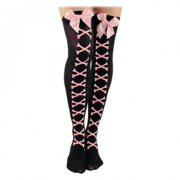 Чулки для Хэлоуина Seta Кости с бантиком укороченные (19-440BLK-PN)