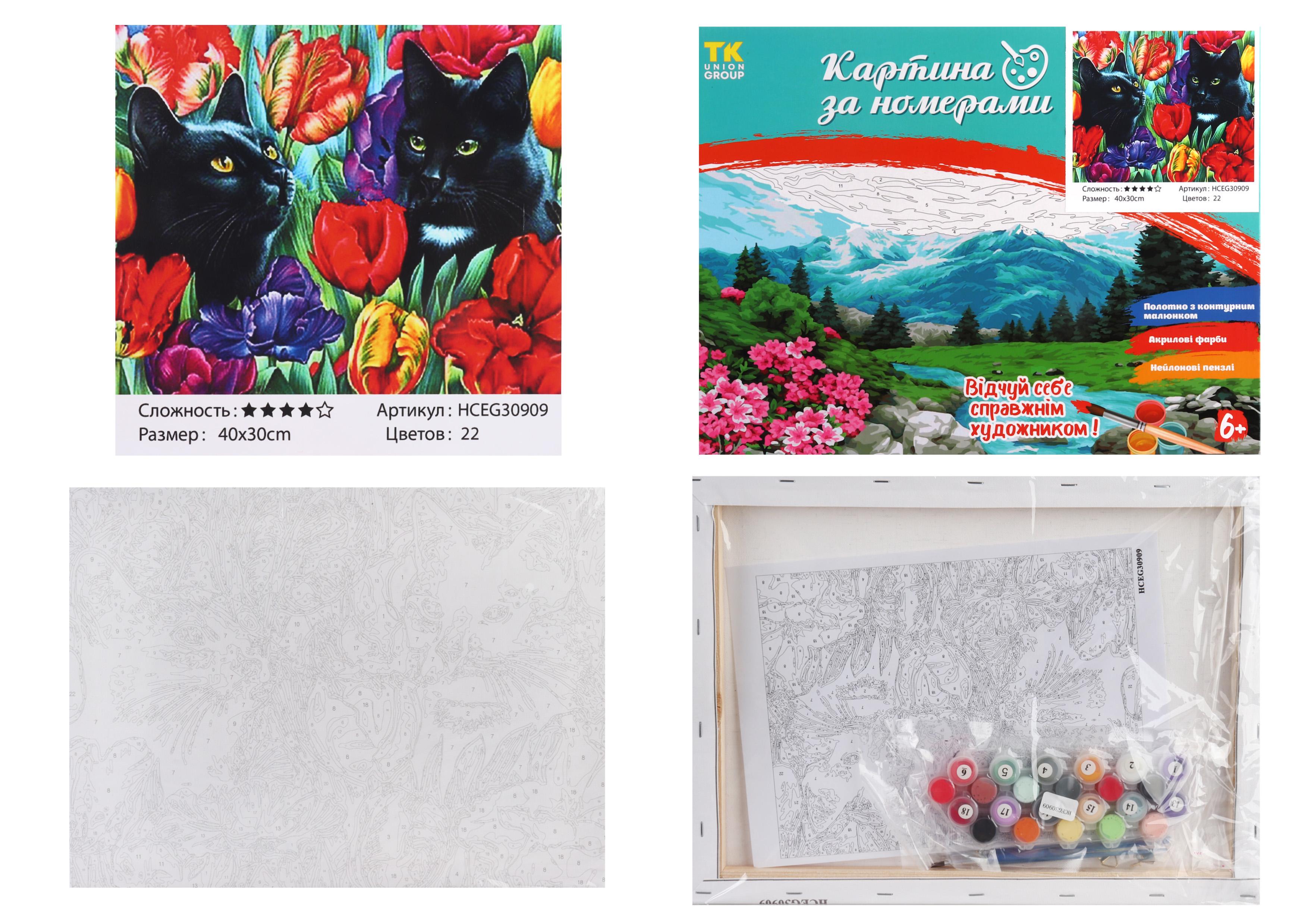 Картина за номерами TK Group Коти у квітах 30909 30x40 см (MTT-153764)