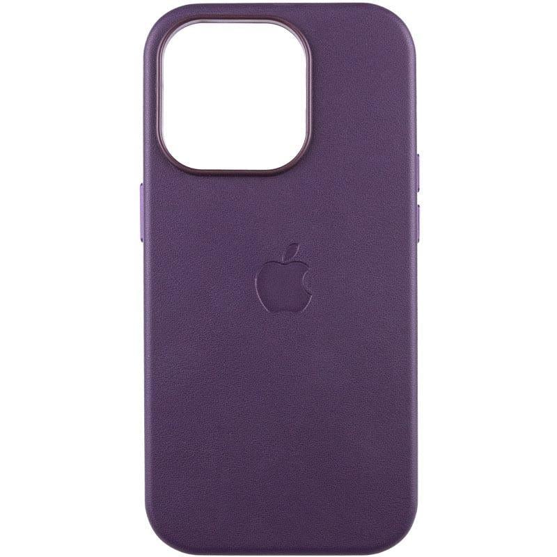 Противоударный кожаный чехол Leather Case (AAA) with MagSafe and Animation для Apple iPhone 15 Pro (6.1") Dark Purple