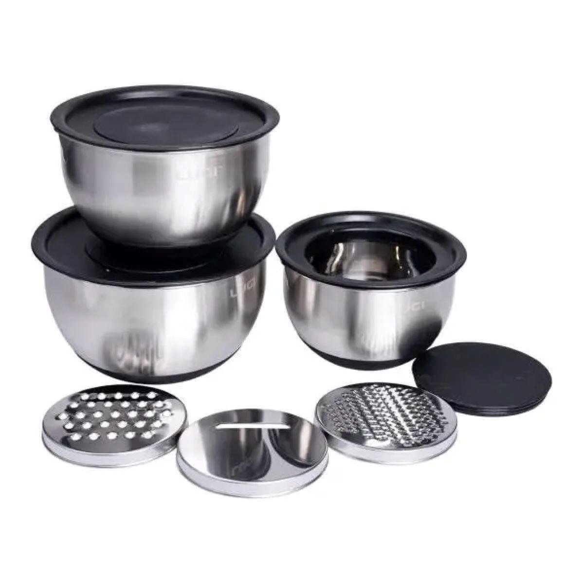 Набор мисок из нержавеющей стали с крышками и терками 3 шт. 2.5 л/2 л/1,5 л (LG-02/3PCS)