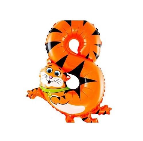 Шар цифра 8 в форме кота без гелия фольга 40 см (9814/8)
