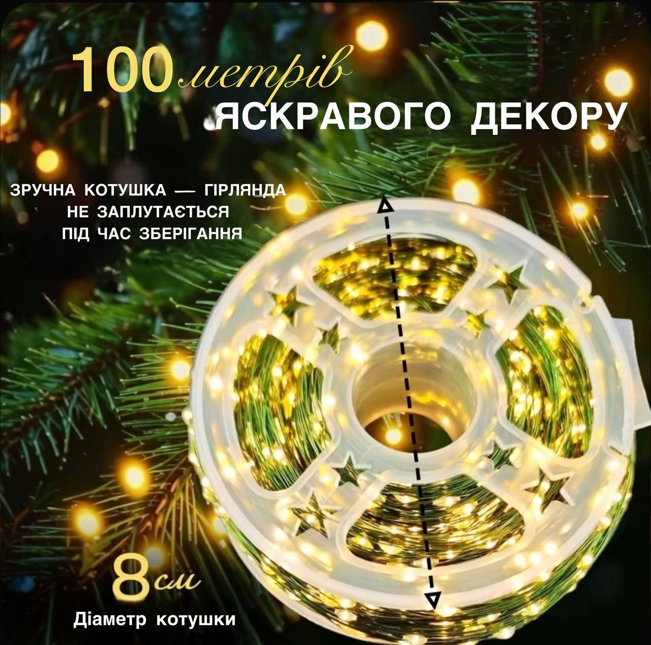 Гірлянда Роса крапля від мережі білий теплий 8 режимів з пультом керування 100 м Зелений (1237) - фото 7