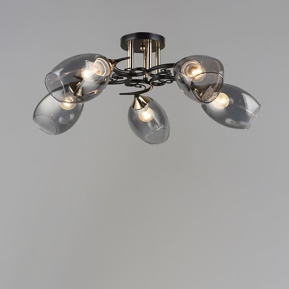 Люстра потолочная Light House SR-19353/5 COFFEE-FGD E27 600х250 мм Черный/Золотой/Дымчатый