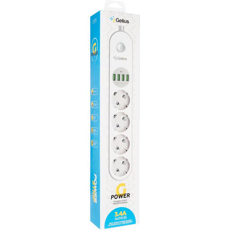 Фильтр сетевой Gelius G-Power GP-PS-001 4-220V/4 USB порта 3,4A 2 м White (58011) - фото 11 Фильтр сетевой Gelius G-Power GP-PS-001 4-220V/4 USB порта 3,4A 2 м White (58011) - фото 11