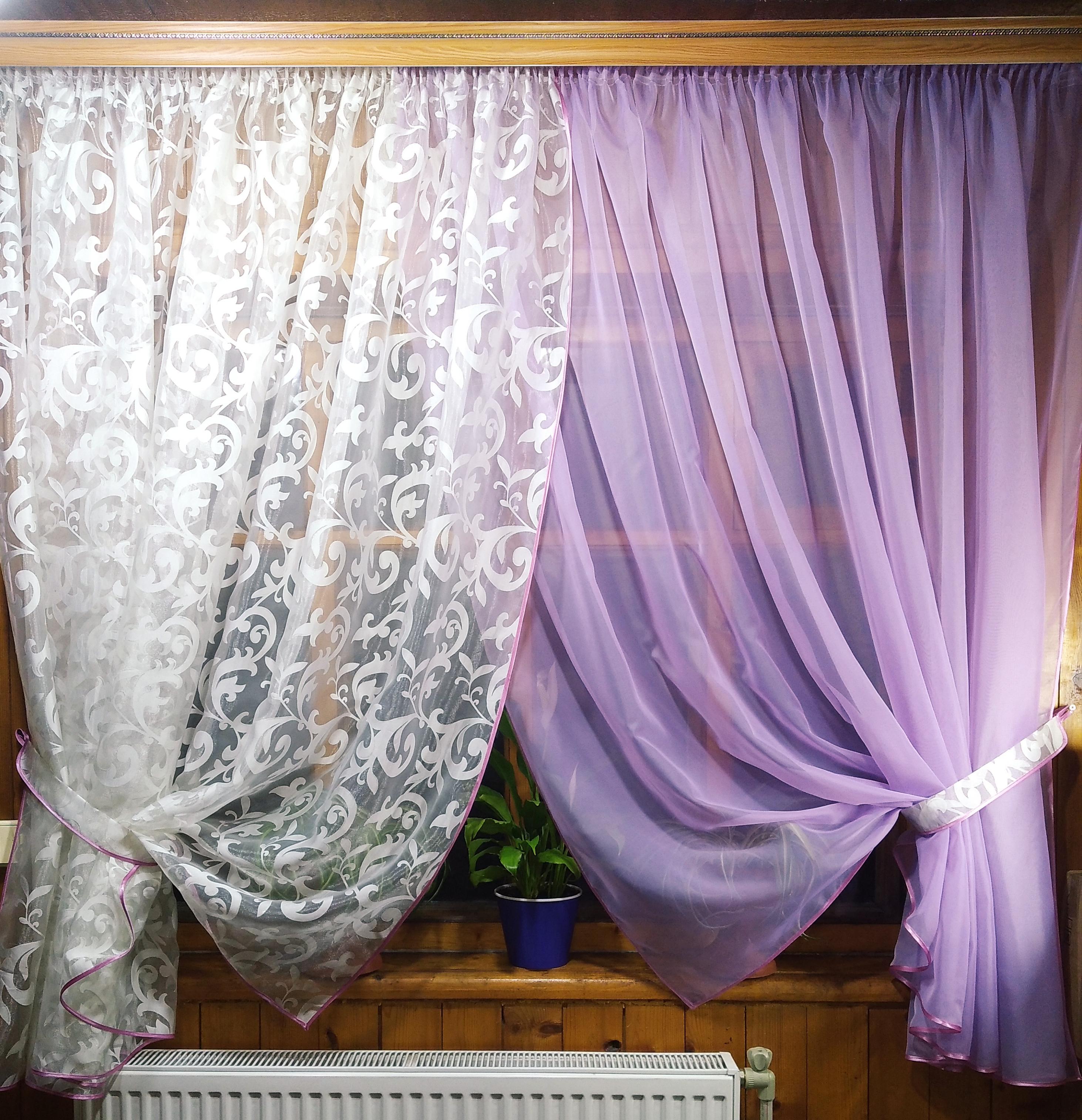 Занавеска кухонная короткая Вероника вензель Сиреневый/Айвори - фото 2