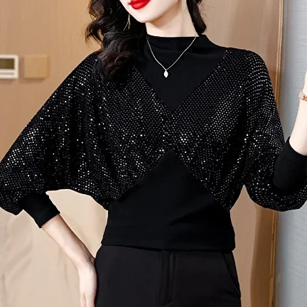 Блуза женская блестящая C00410-1 2XL Черный - фото 3 Блуза женская блестящая C00410-1 2XL Черный - фото 3